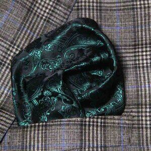 Gascoigne Pocket Square Green Black Paisley Men's